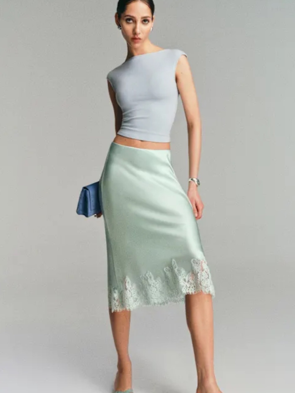 Reformation Carolina Silk Skirt Blue - Size M